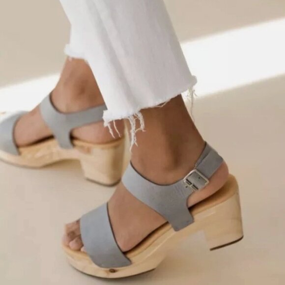 Nisolo Shoes - Nisolo All-Day Open Toe Clogs Sky Grey Women's 6.5